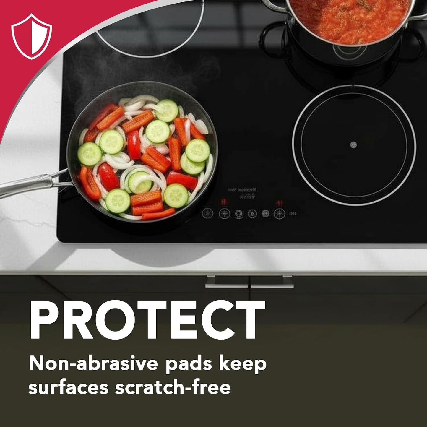 Weiman 3 Count Cooktop Scrubbing Pads, Removes Burnt-on Food, Scratch Free | Non-Abrasive for Burnt-On Food & Grease, Safe for Ceramic, Electirc, Gas & Induction Cooktop, Sink, Showers, Dishes & Tub