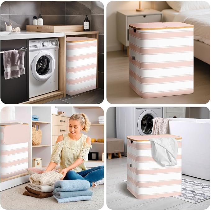BALEINE Laundry Hamper with Lid, Tall Laundry Baskets with Bamboo Pull Handles - Image 8