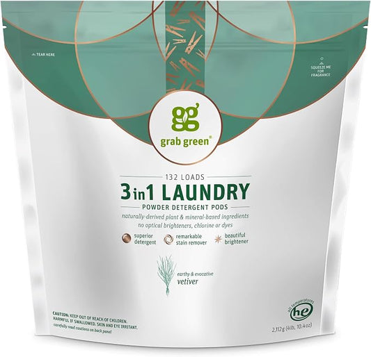 Grab Green 3-in-1 Laundry Detergent Pods, Vetiver Scent, Plant and Mineral Based by GrabGreen