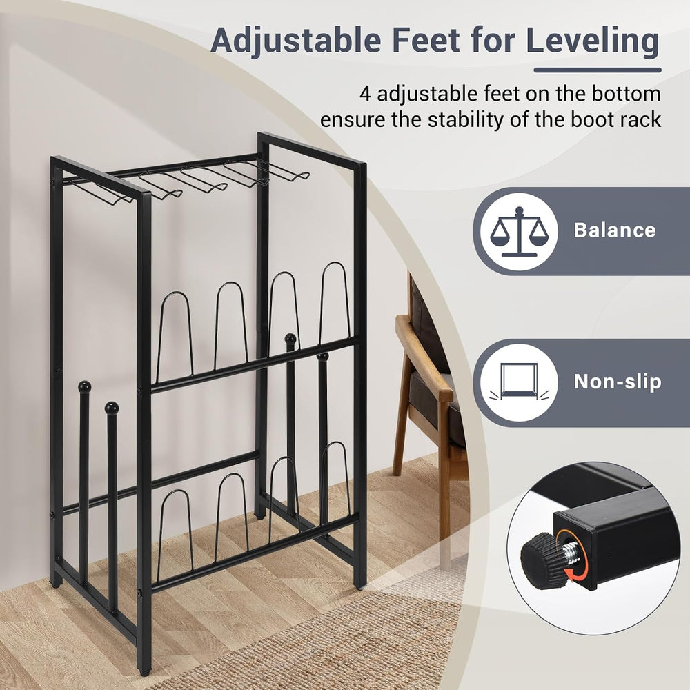 GADFISH Free Standing Shoe Racks, Vertical Boot Rack, Black Metal Boot Storag...