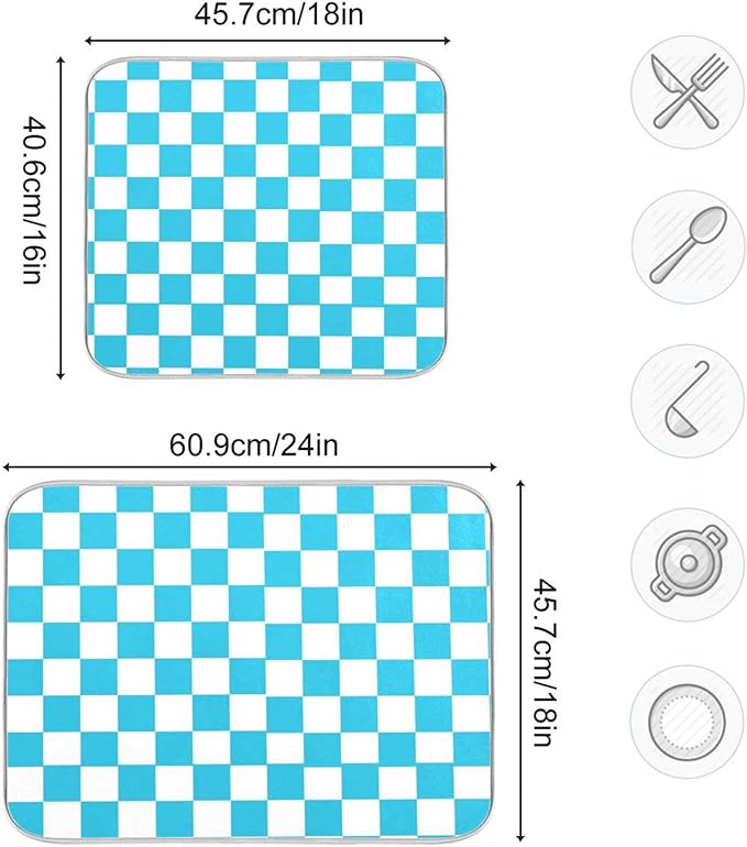 Turquoise Chessboard Dish Drying Mat - Image 3