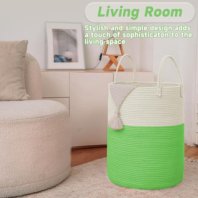 Large Woven Laundry Basket Hamper, 80L Cotton Rope Storage Bin - Image 3
