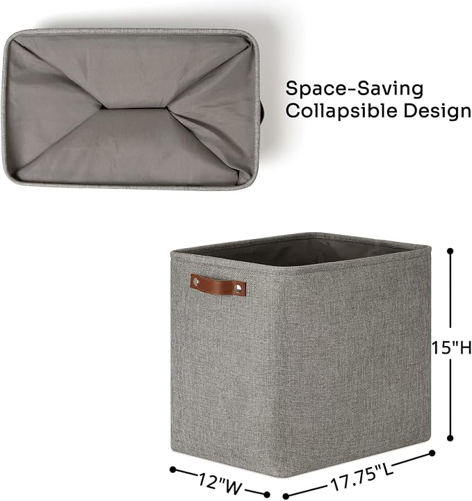 DULLEMELO Grey Storage Baskets 2 Pack Extra Large Fabric Shelf Baskets - Image 2