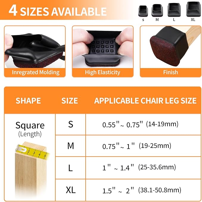 Ezprotekt 24 Pcs Extra Small Square Chair Leg Floor Protectors, Silicone Felt - Image 2