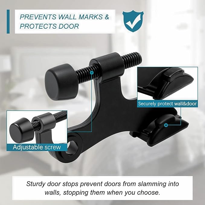4 Pack Hinge Pin Black Door Stopper, Adjustable Heavy Duty Hinge Pin Door Stop - Image 2