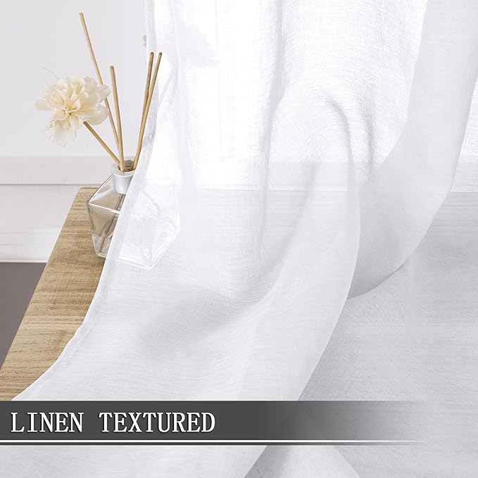 Tollpiz Short Sheer Curtain Linen Textured Living Room Curtains Sheer Light - Image 2
