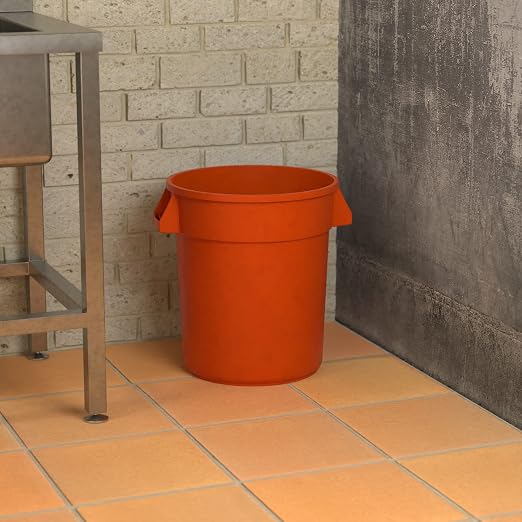 20 Gallon Orange Round Commercial Trash Can - Image 4