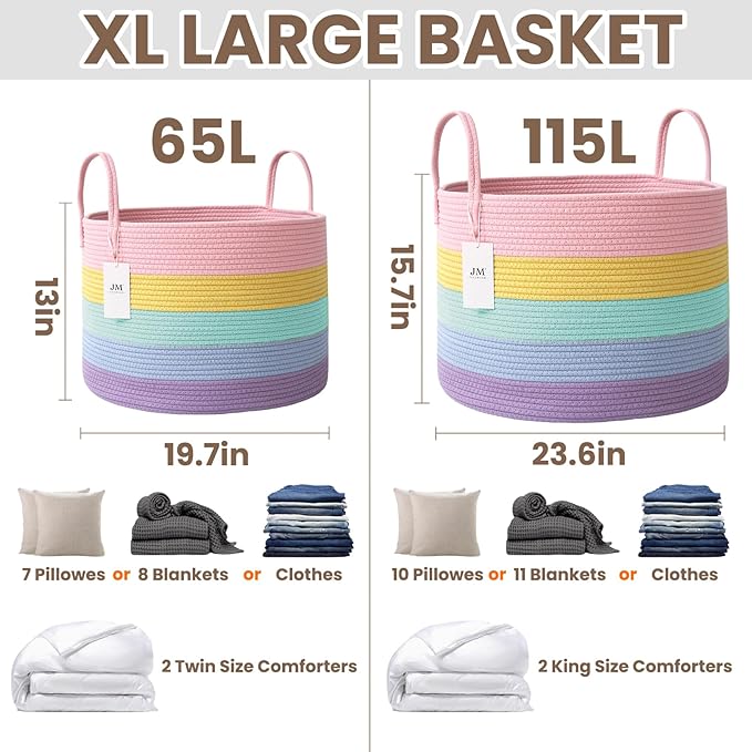 Woven Blanket Basket, 65L Large Rope Storage Bin - Image 2