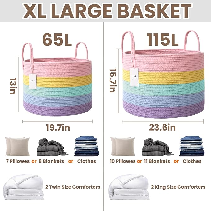 Woven Blanket Basket, 115L Large Rope Storage Bin - Image 2