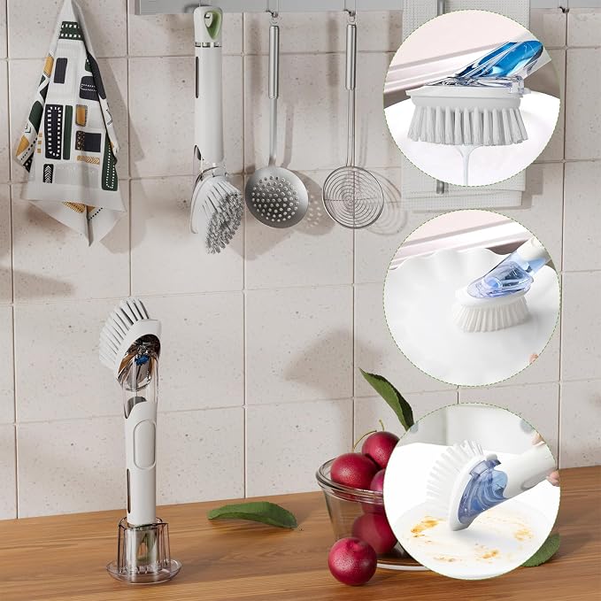 RIMAY Dish Brush with Soap Dispenser Storage Set, Soap Dispensing Dish Brush - Image 7