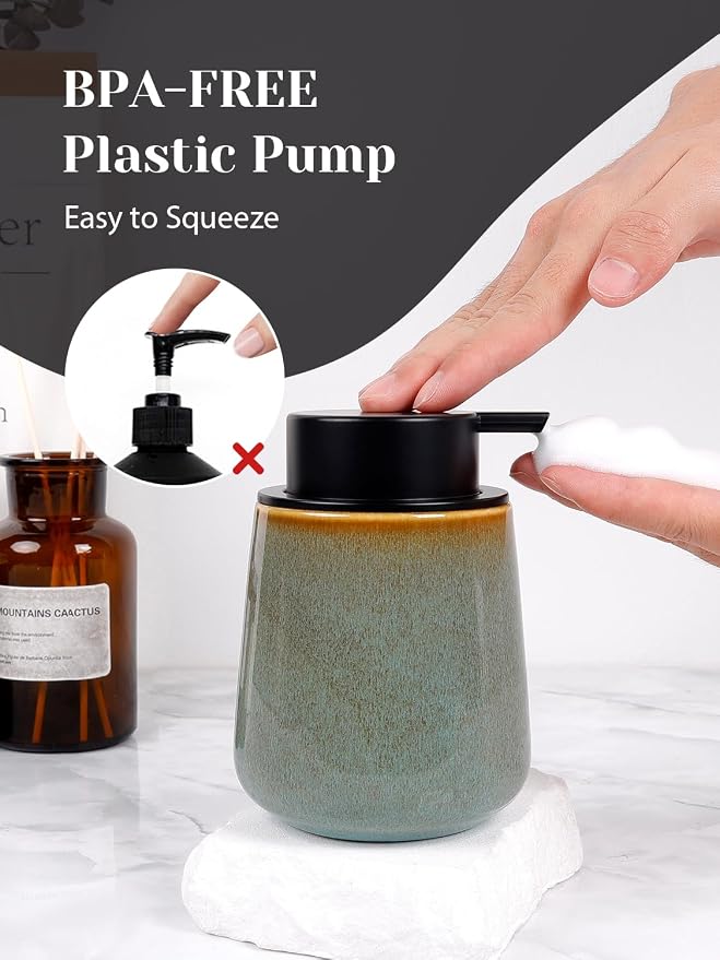 INGOFIN Ceramic Foaming Soap Dispenser -12oz Foam Hand Soap Dispenser Bathroom - Image 6
