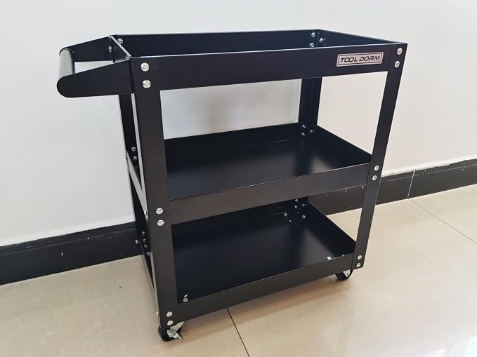 Utility Service Cart, 3 Shelf 150LBS Heavy Duty Steel Rolling Utility Cart - Image 2