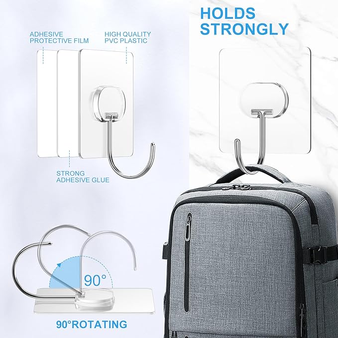 Large Adhesive Hooks for Hanging Heavy Duty Wall Hooks Self Adhesive Towel Coat - Image 5