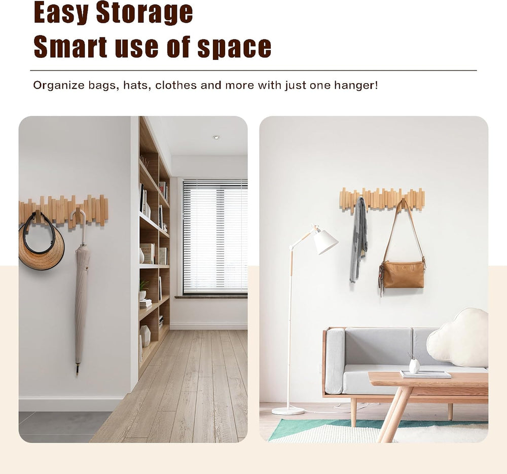 Coat Rack Wall Mount Piano Flip Down Wall Hook Rack 5 Hooks Beech