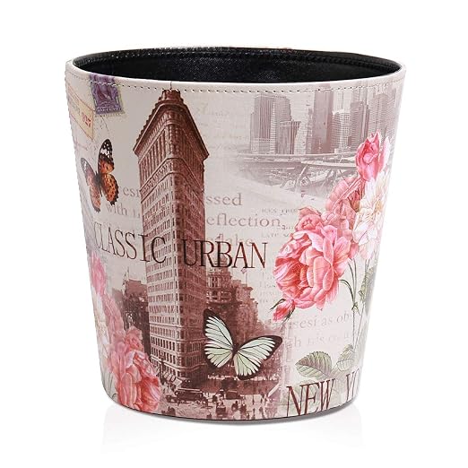 PU Leather Small Trash Can Wastebasket, Round Garbage Container Basket by Unknown