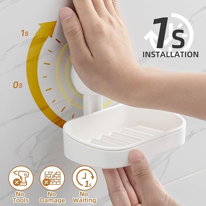 LEVERLOC Soap Dish Holder for Shower Suction Cup Wall Mounted Self Draining - Image 4