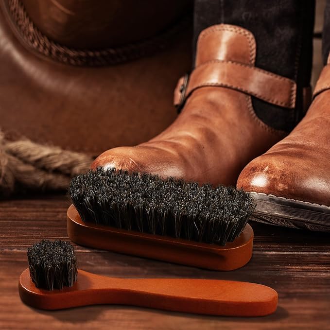 2 Pcs Horsehair Shine Shoes Brush Kit Polish Dauber Applicators Cleaning - Image 5