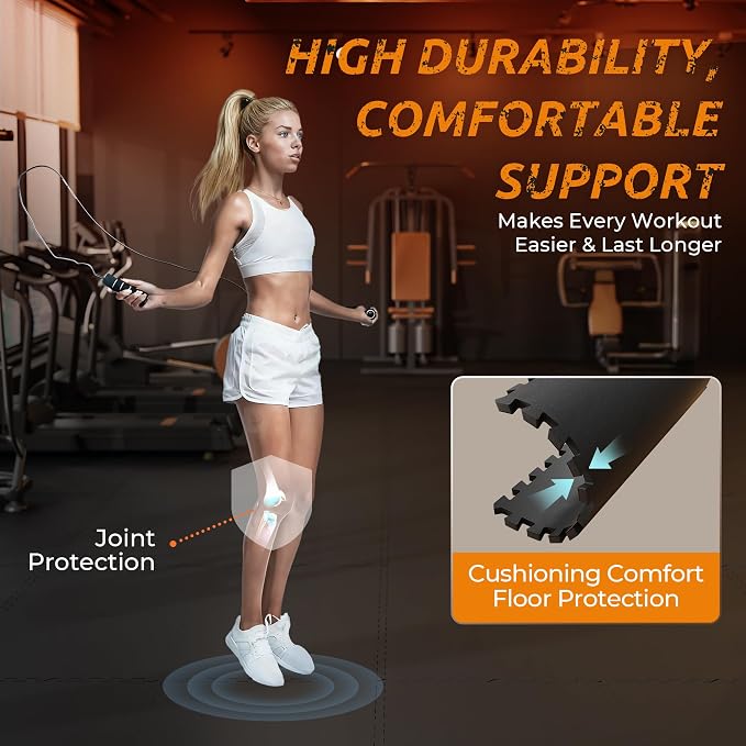 PRAISUN 0.6" Thicker Gym Mat, 12 Tiles 48 Sq Ft Workout Mats, Interlocking Foam - Image 7