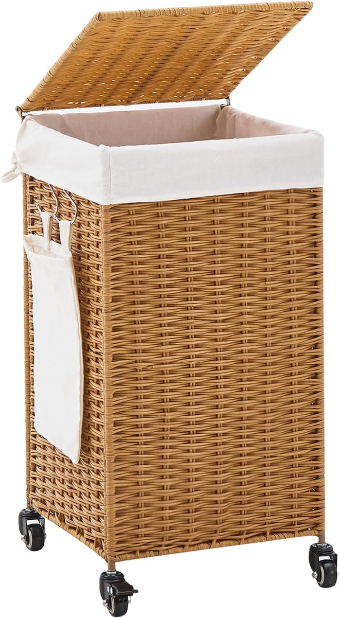 Handwoven Hamper with Lid, Laundry Basket with Wheels