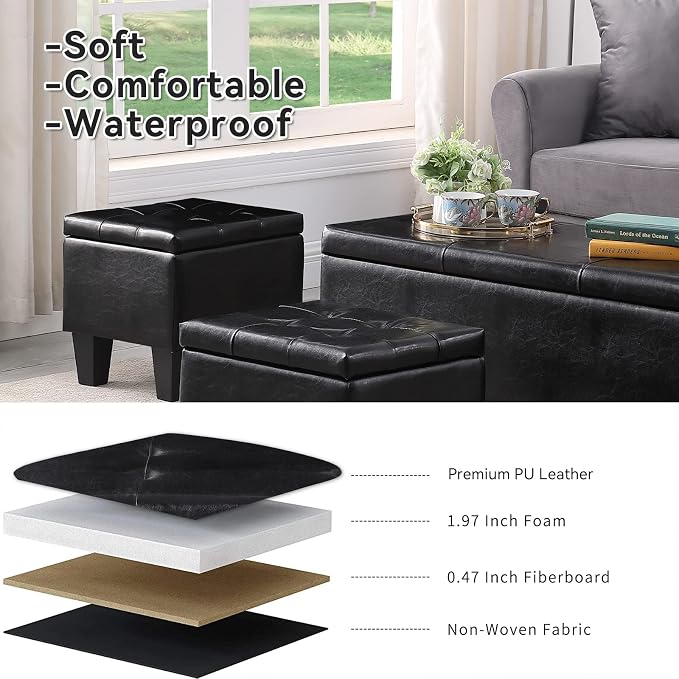 Storage Ottoman Set of 3, for Living Room Couch, End of Bed