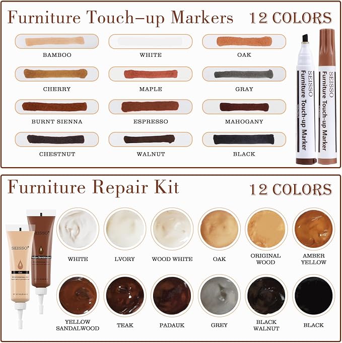 SEISSO Wood Furniture Repair Kit, Wood Filler and Touch Up Markers, - Image 2