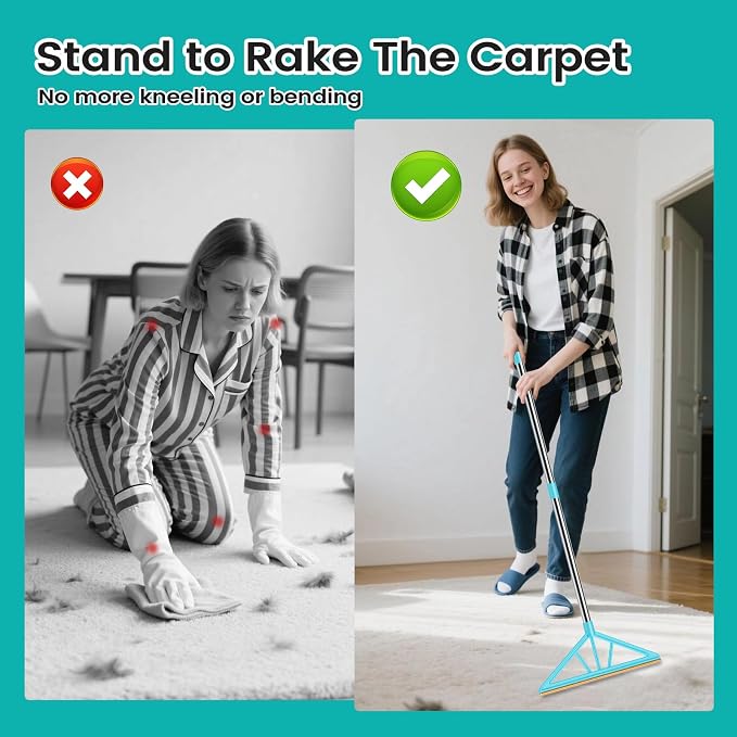 Carpet Rake for Pet Hair Removal, Reusable Pet Hair Remover, 55”Adjustable Long - Image 3