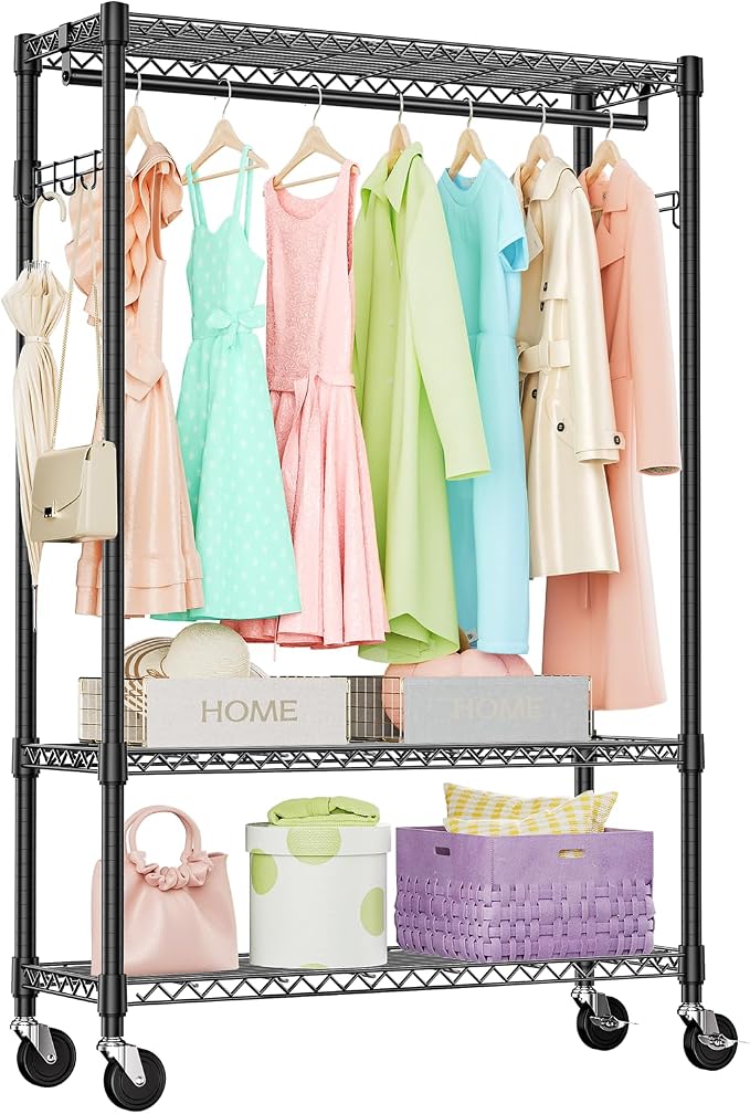 IZEUK 3 Tier Heavy Duty Rolling Garment Rack Wire Clothes Rack by IZEUK