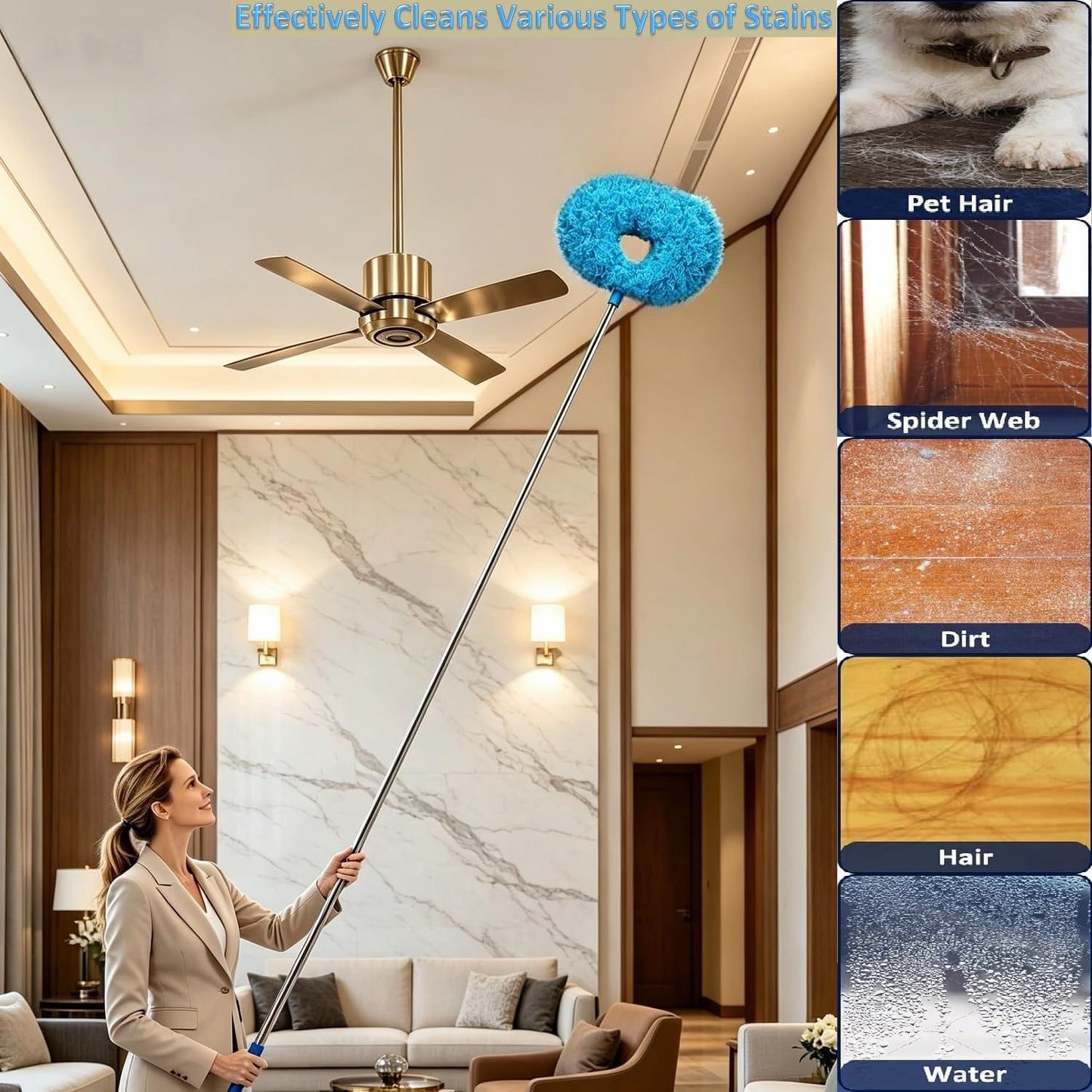 64.15" Adjustable Ceiling Fan Duster,Washable Reusable Microfiber,Ladderless