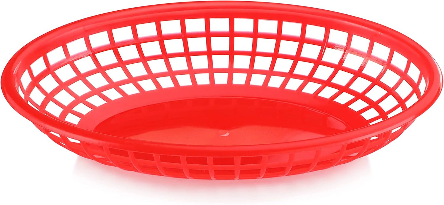 New Star Foodservice 44164 Fast Food Baskets, 9.25 x 6 inch Oval, Set of 12, Red