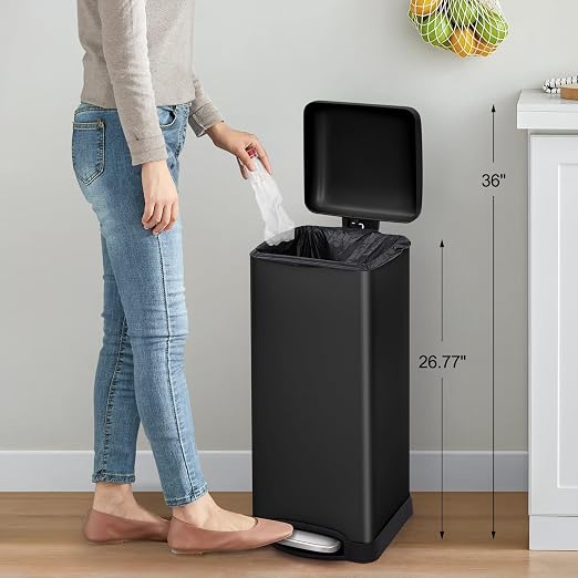 8 Gal/30L Slim Trash Can, Rectangular Step-On Stainless Steel Garbage Can - Image 8