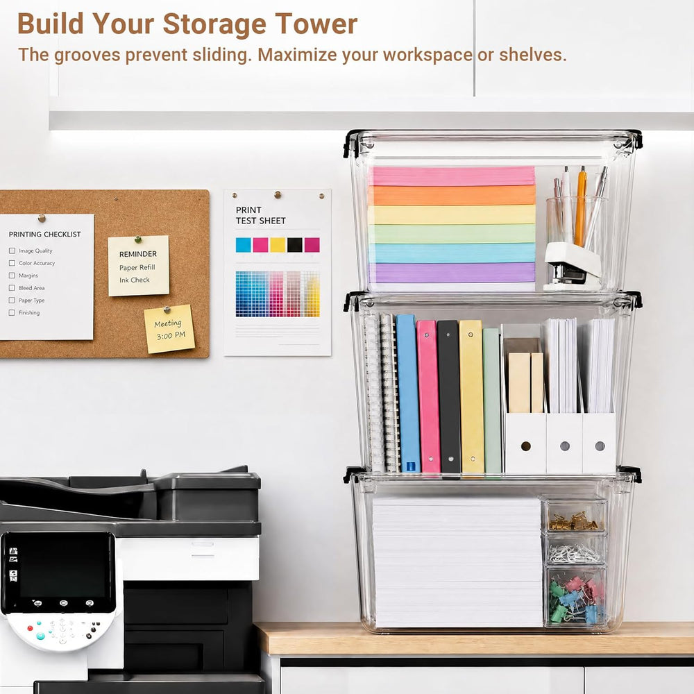 108Qt Stackable Storage Bins with Lids,Clear Latching Organizer Boxes,4Pack