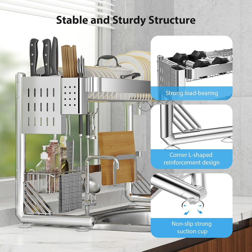 Over The Sink Dish Drainer Drying Rack 2 Tier Adjustable Width