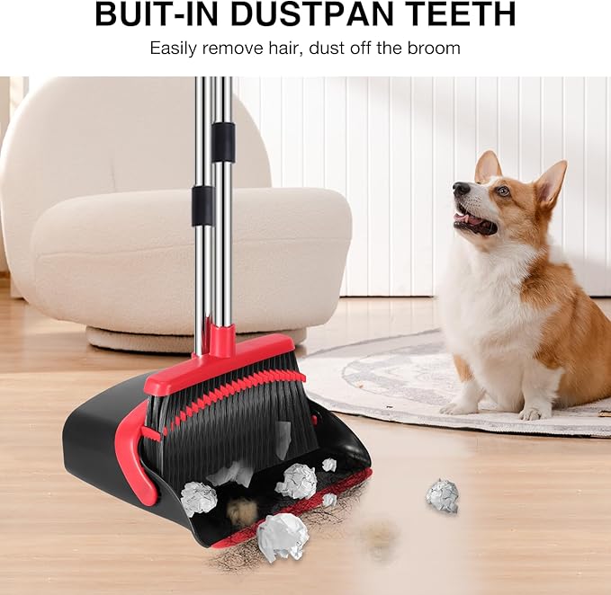 NACENA Broom and Dustpan Set, 52-in Long Adjustable Handle Broom Dustpan Combo - Image 4