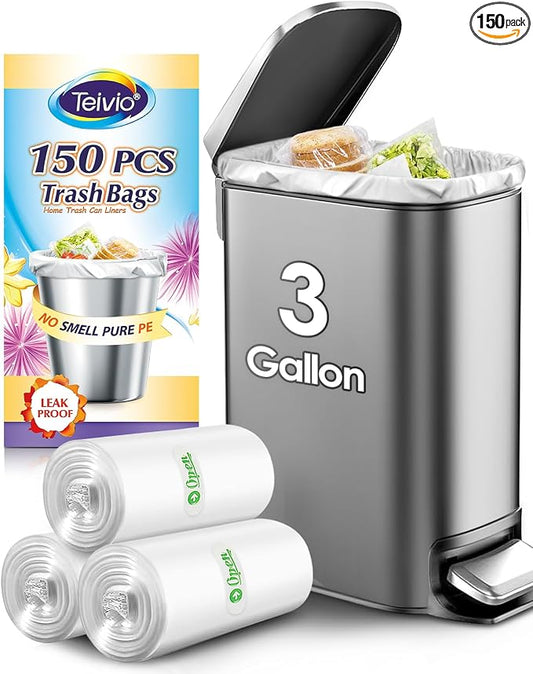 Teivio 3 Gallon 150 Counts Strong Trash Bags Garbage Bags, Bathroom Trash Can by Teivio