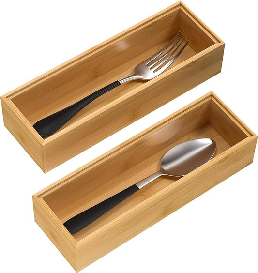 Silverware Tray for Drawer, Stackable Kitchen Bamboo Drawer Organizer 9" x 3" x by VeyFey