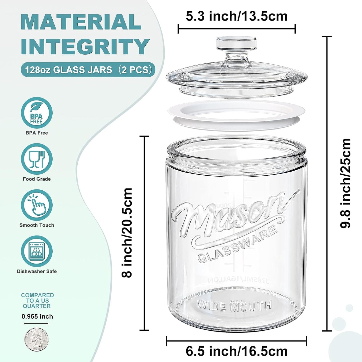 Ritayedet 2 Pack 1 Gallon Cookie Jars, Sourdough Starter Jar with Lids | Wide Mouth Food Storage Containers for Flour, Sugar, Sourdough Starter, Candy, Coffee, Dog Treat, Apothecary, Laundry