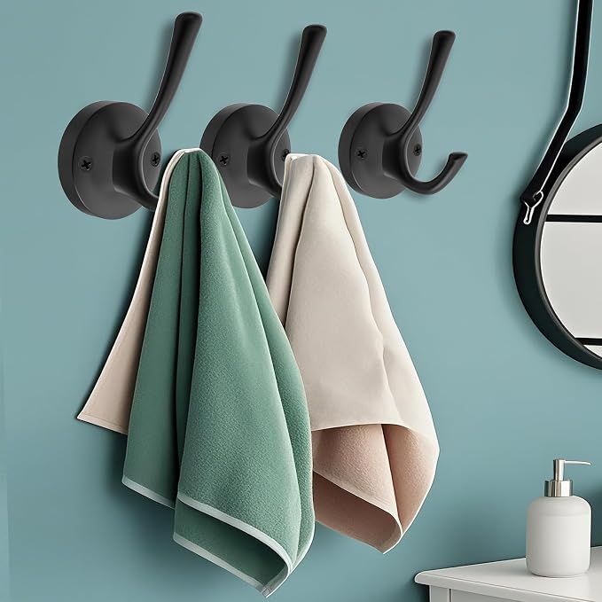 Black Wall Hooks Towel Hooks, 3 Pack Coat Hooks Robe Hook Heavy Duty Metal - Image 3