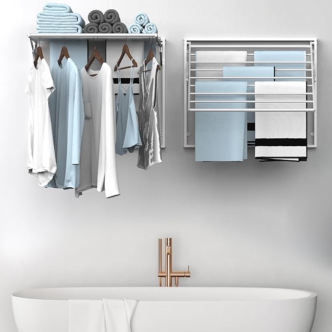 2 Pcs Wall Mount Clothes Drying Rack 26 X 31.5 Laundry Room Organizer Laundry - Image 2