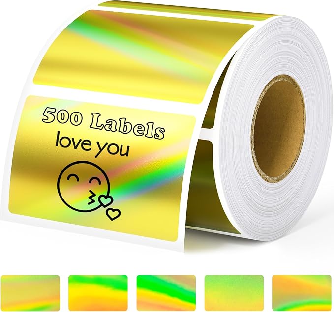 Thermal Sticker Labels 2.25 x 1.25, 500 Gold Holographic Printable Thermal by TAPSIN