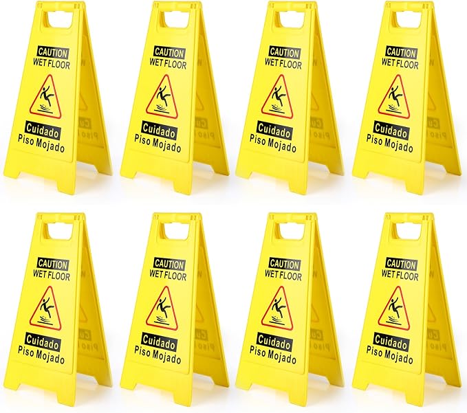 8-Pack Caution Wet Floor Sign, 17.5" Height, Bright Yellow Double-Sided Folding by Unknown