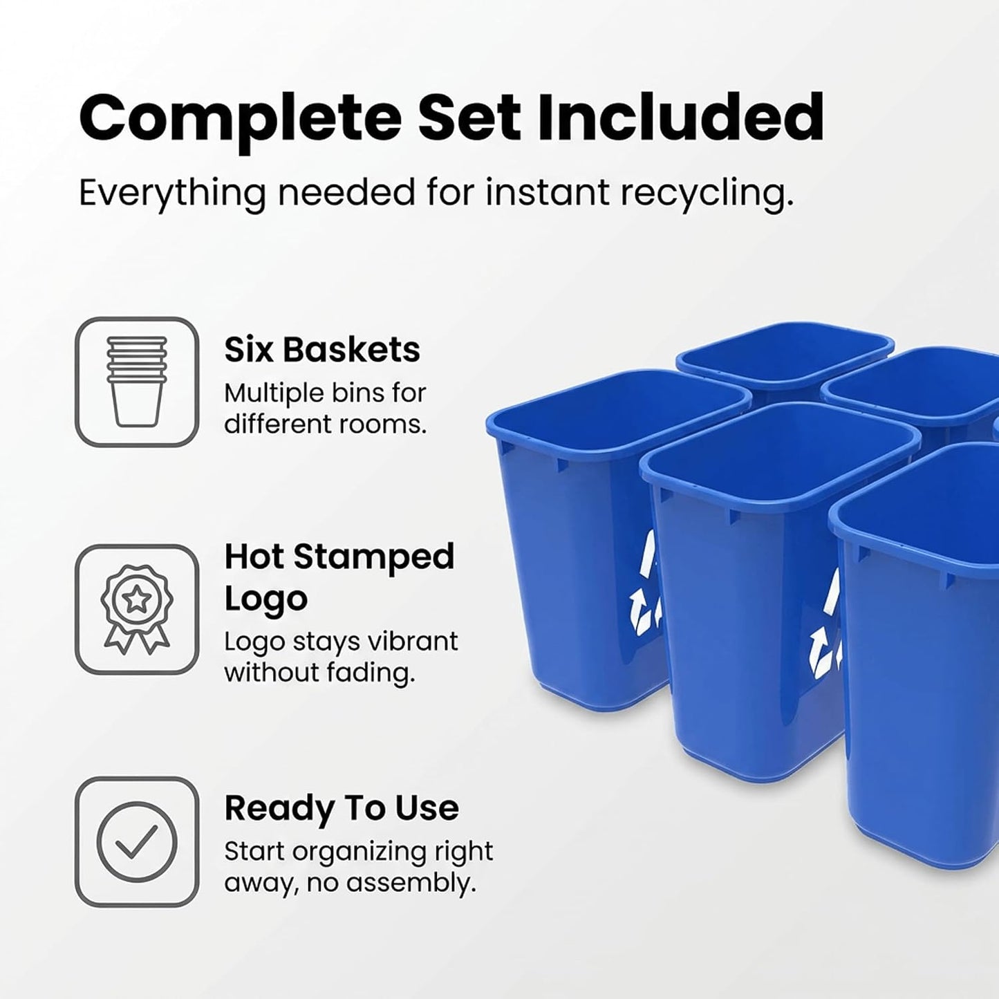 Storex 7-Gallon Blue Recycling Baskets, Case of 6 – Plastic Bins for Office & Kitchen, 28-Quart Rectangular Waste Container