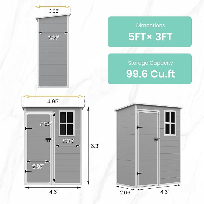 UDPATIO Outdoor Storage Shed 5x3 FT, Plastic Garden Shed - Image 3