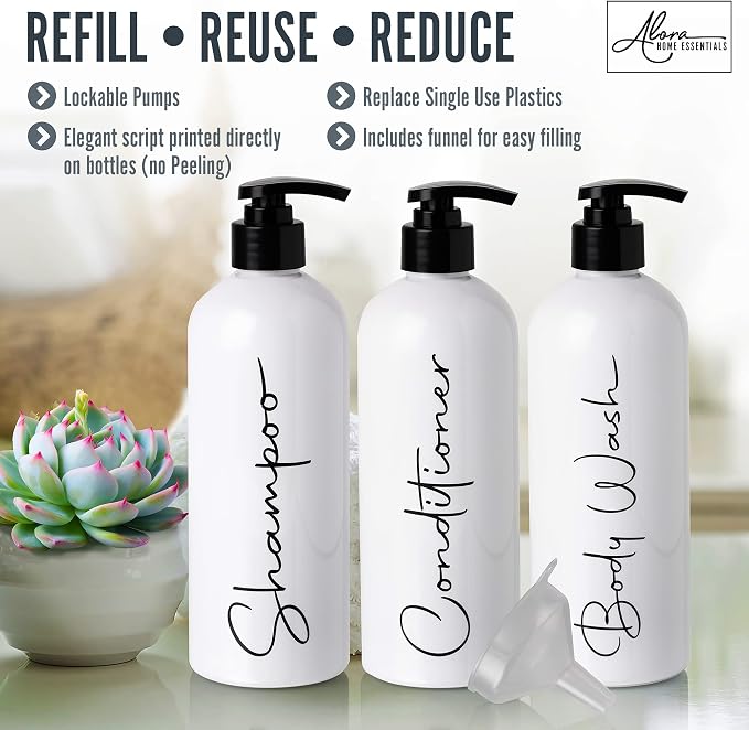 Alora 16oz Refillable Shampoo and Conditioner Dispenser Bottles - Image 2