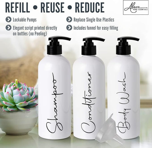 Alora 16oz Refillable Shampoo and Conditioner Dispenser Bottles - Image 2
