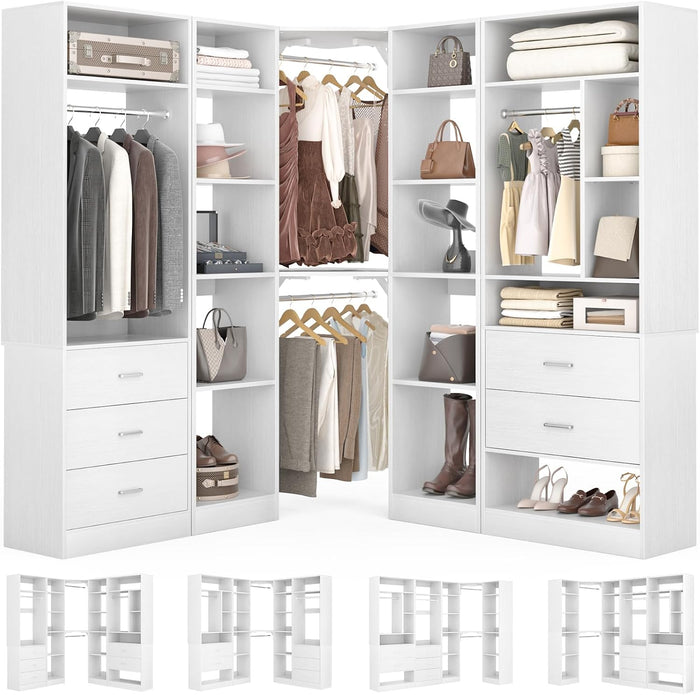 Besiost Corner Closet System with 5 Drawers, Closet Organizer Systems