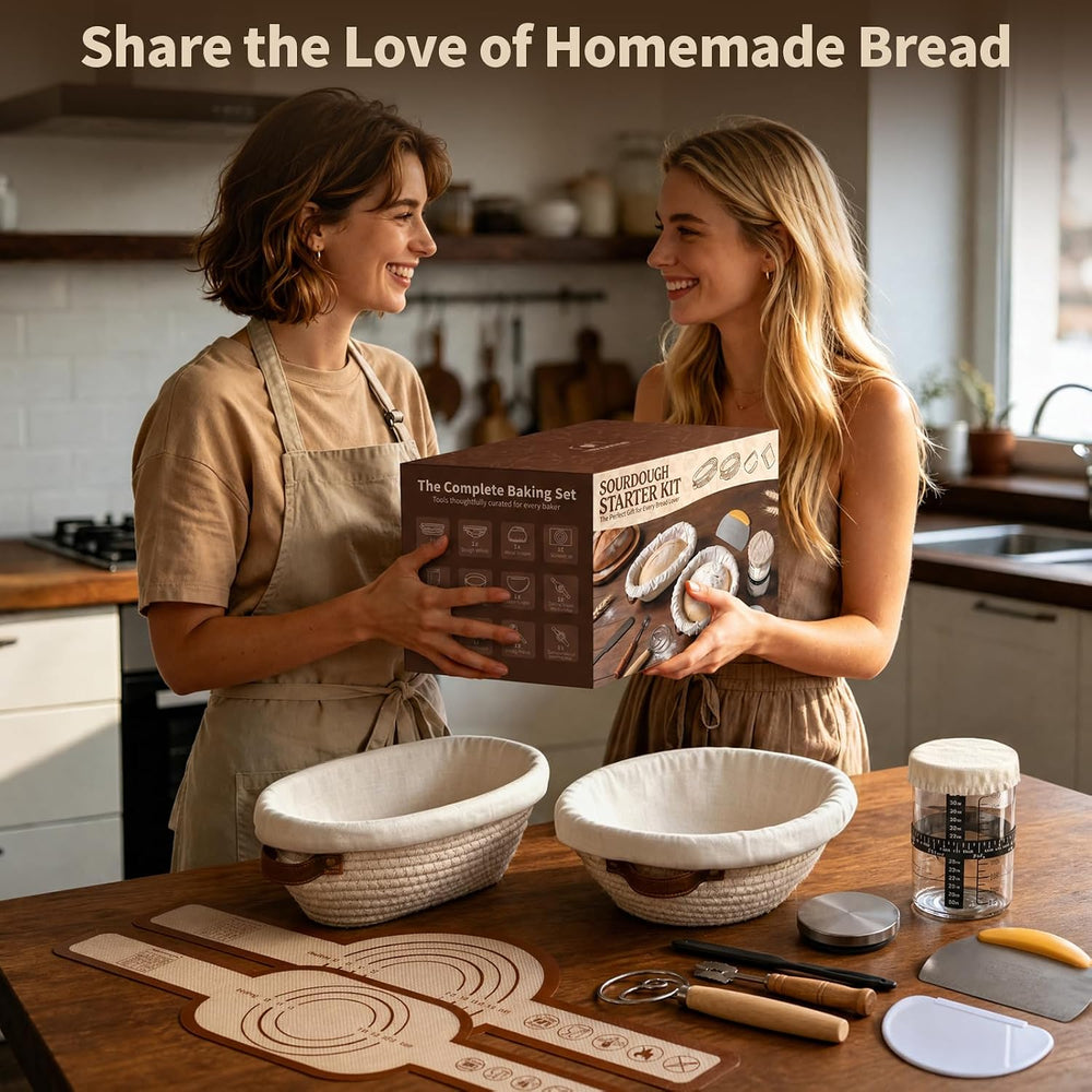 Sourdough Starter Kit with Proofing Basket,bread baking supplies & 34oz Jar