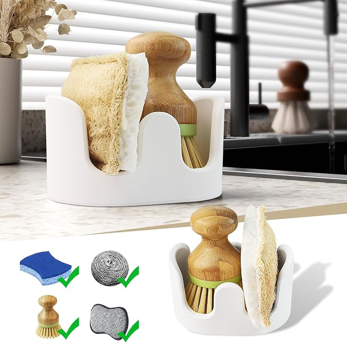 Double Sponge Holder, 2 Slot Diatomite Stone Sponge Holder, Absorbent Sponge by SlowSLog