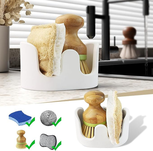 Double Sponge Holder, 2 Slot Diatomite Stone Sponge Holder, Absorbent Sponge by SlowSLog