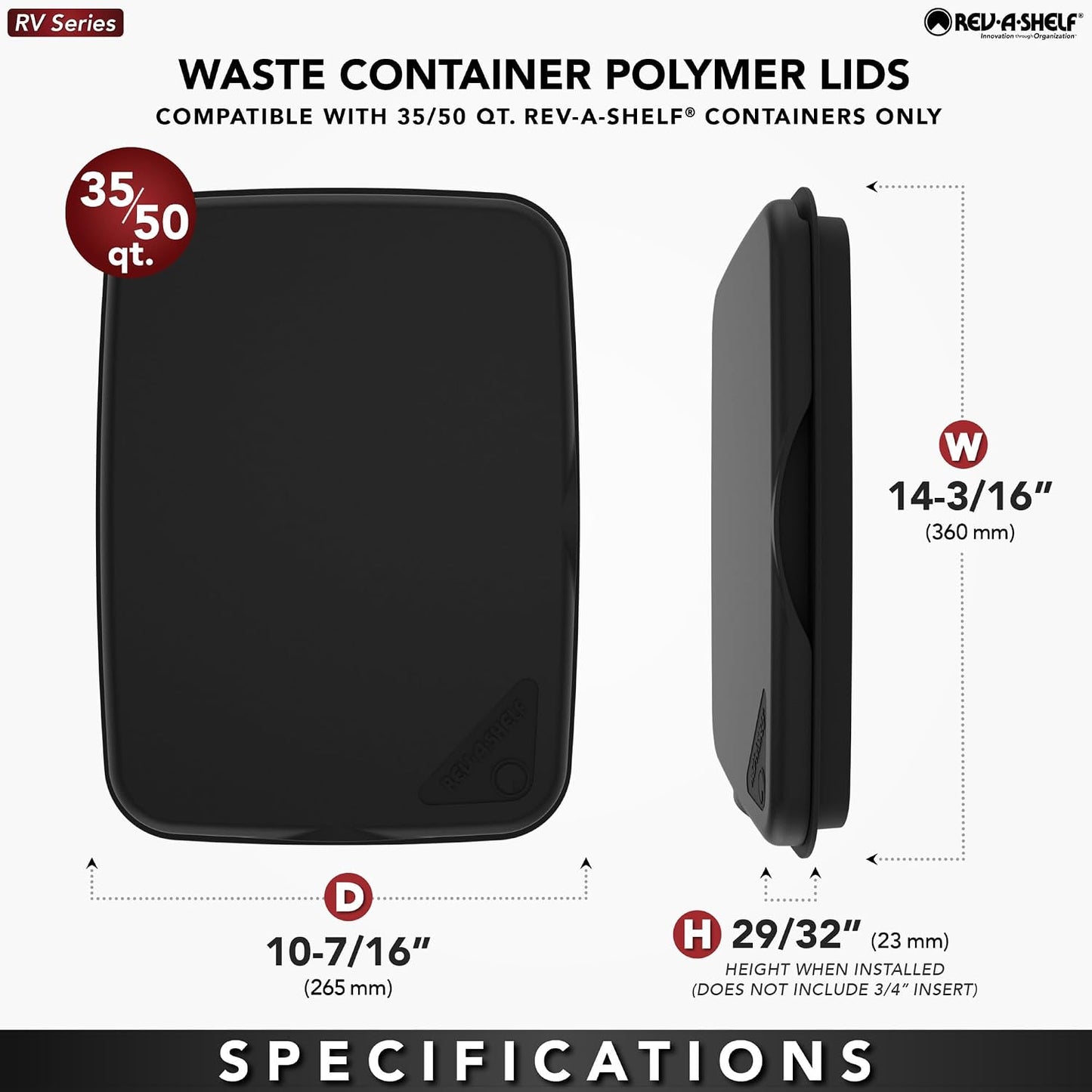 Rev-A-Shelf Gray Polymer Bi-Directional Lid 35 and 50 qt. Waste Containers