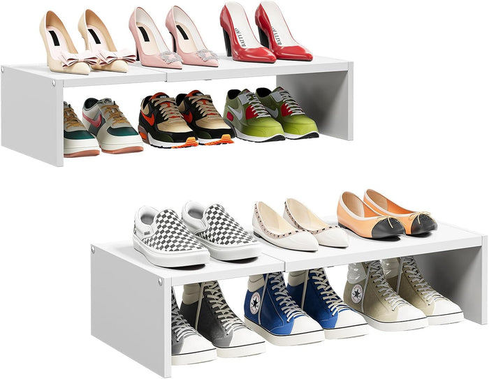 2 Pack Expandable Shoe Rack for Shoe Cabinet,White Shoe Shelf for Closet